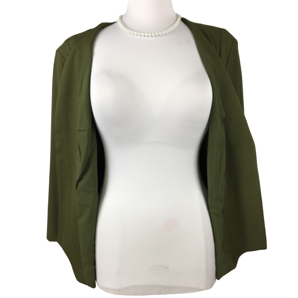 Versona Army Green Open Collarless Ponte Waist Length Blazer size XX-Large - Picture 12 of 14